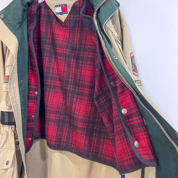 Vintage 90s Tommy Hilfiger Mens Size M Outdoor Hunting Parka Layer Jacket Khaki - Picture 11 of 16